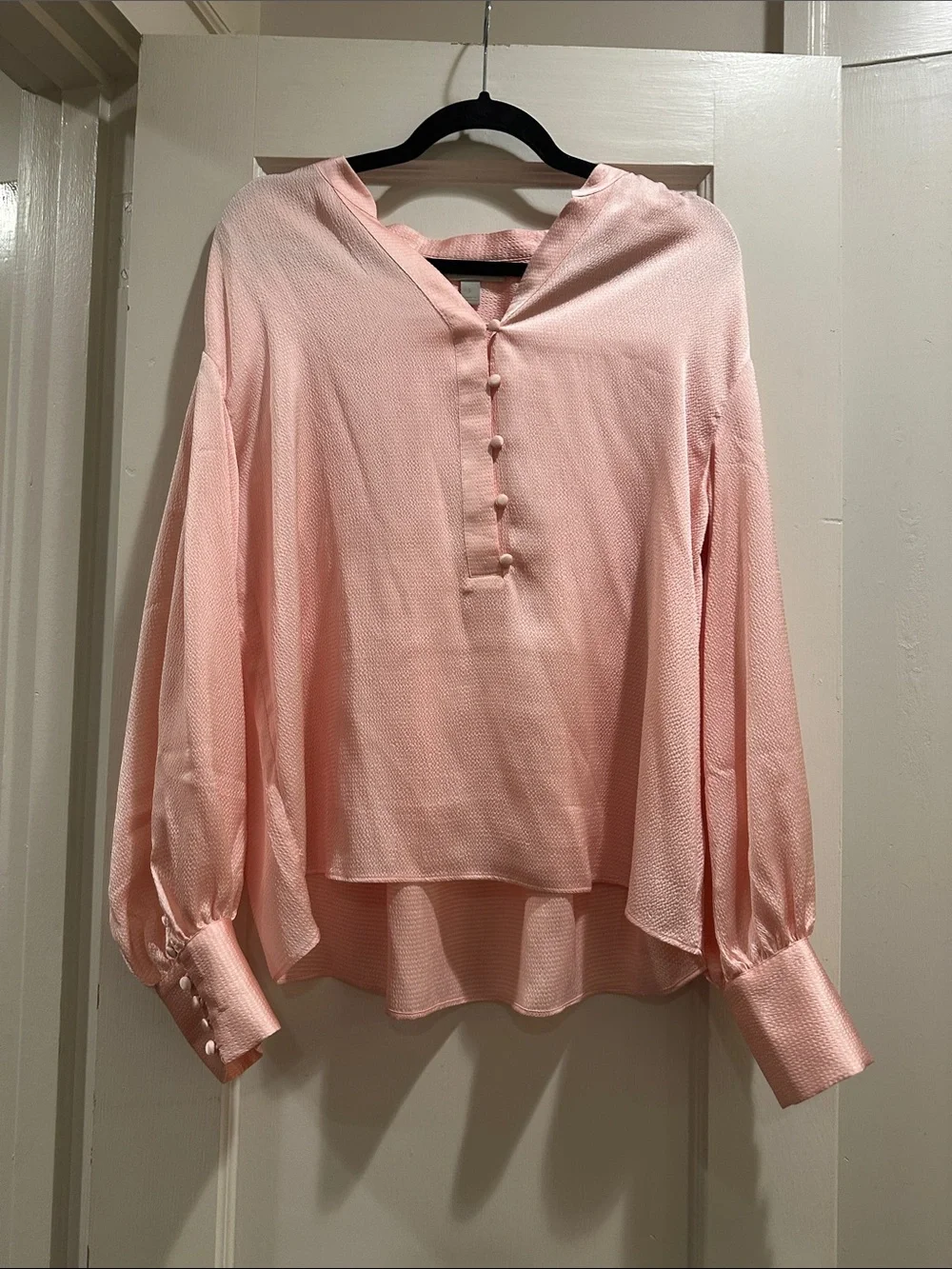Women's Pink Button-Front Long Sleeve Blouse